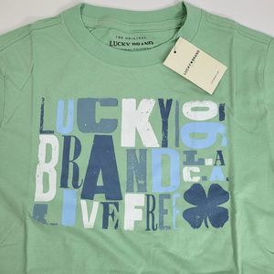 Lucky Brand Youth Size T Shirt Live Free Logo Tee Shamrock Green Clover Top